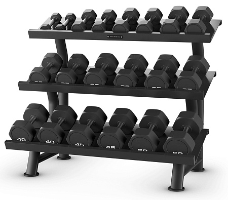 Стойка для гексагональных гантелей, 3-ярусная (на 10 пар). Matrix MAC-3T-DB-FT-RAC | Matrix Fitness | mtrx-fitness.ru